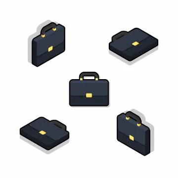 Briefcase Isometric &amp; Flat Black Stroke and Shadow icon vector. Stock Illustration