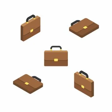 Briefcase Isometric &amp; Flat White Background icon vector. Stock Illustration