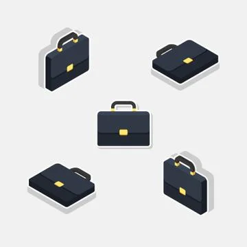 Briefcase Isometric &amp; Flat White Stroke and Shadow icon vector. Stock Illustration