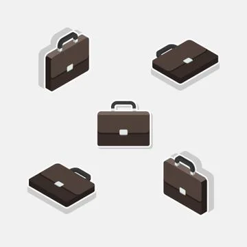 Briefcase Isometric &amp; Flat White Stroke and Shadow icon vector. Stock Illustration
