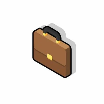 Briefcase left view Black Stroke and Shadow icon vector isometric. Stock Illustration