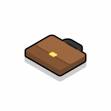 Briefcase left view Black Stroke and Shadow icon vector isometric. Stock Illustration