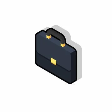 Briefcase left view Black Stroke and Shadow icon vector isometric. Stock Illustration