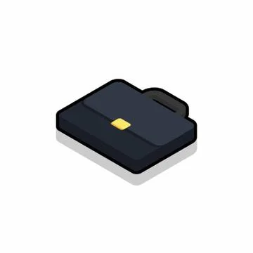 Briefcase left view Black Stroke and Shadow icon vector isometric. Stock Illustration