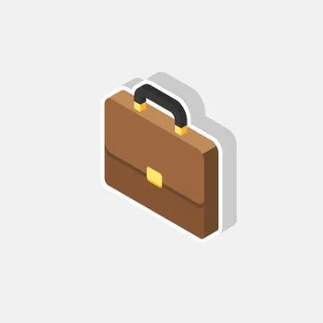 Briefcase left view White Stroke and Shadow icon vector isometric. Stock Illustration