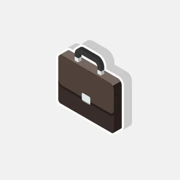 Briefcase left view White Stroke and Shadow icon vector isometric. Stock Illustration