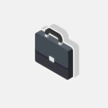 Briefcase left view White Stroke and Shadow icon vector isometric. Stock Illustration