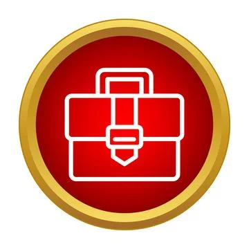 Briefcase line icon on a gold bordered red circle background Stock Illustration