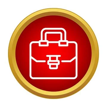 Briefcase line icon in a red circle with a golden border Illustrazione stock