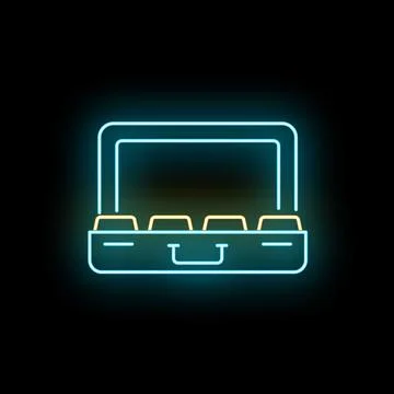 Briefcase opening with documents neon glowing icon Stock Illustration