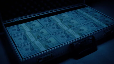 Briefcase Packed With Money Opened And Taken In The Dark Stock Footage 194506082
