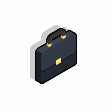 Briefcase right view Black Stroke and Shadow icon vector isometric. Stock Illustration