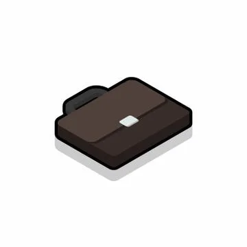 Briefcase right view Black Stroke and Shadow icon vector isometric. Stock Illustration
