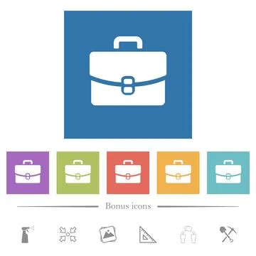 Briefcase solid flat white icons in square backgrounds 库存插图