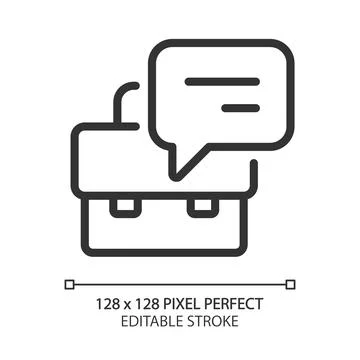 Briefcase with speech bubble pixel perfect linear icon Stock Illustration