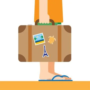 Briefcase with stickers in hand Stock Illustration