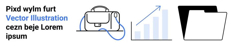 Briefcase with strap, blue growth chart with upward arrow, and black folder.  Stockillustratie