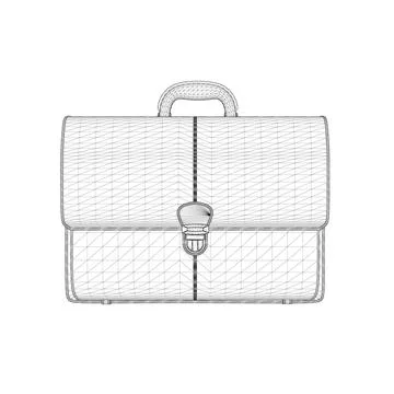 Briefcase wireframe from black lines isolated on white background. Front view Stock Illustration