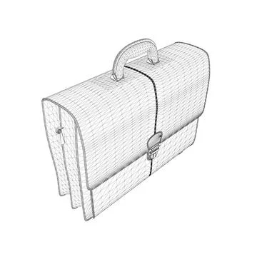 Briefcase wireframe from black lines isolated on white background. Isometric Stock Illustration