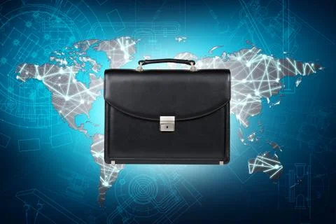 Briefcase. World map with light dots 스톡 사진