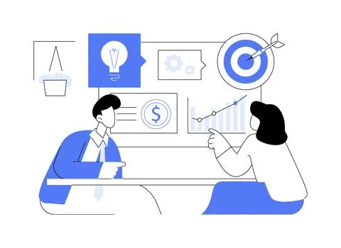 Briefing with a client isolated cartoon vector illustrations. Ilustración de archivo