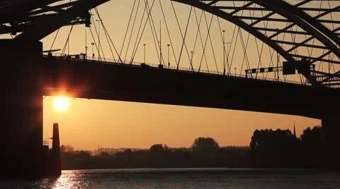 Brienenoord Bridge Rotterdam Sunrise Stock Footage