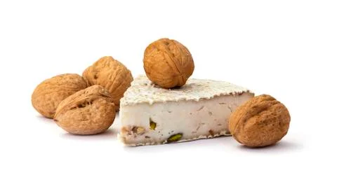 Bries cheese with nuts on white background. food Stock Photos