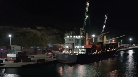Brigade of night shift Dockers working at warehouse industry terminal. Platform Stock-Footage 234155671
