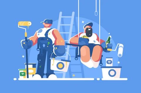 Brigade of painters with buckets and rollers Stock Illustration