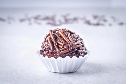 Brigadeiro candy in a white shape on a white background with chocolate spri.. Foto stock