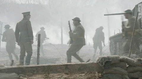 Brigadier General Douglas Macarthur guiding troops, World War I - Reenactment Video stock 202895665