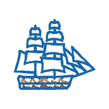 Brigantine ancient ship icon doodle illustration Stock Illustration