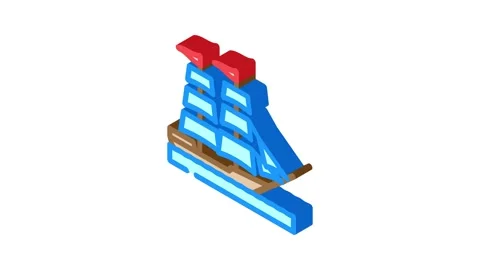 Brigantine ancient ship isometric icon animation Stock Footage 327280583