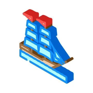 Brigantine ancient ship isometric icon vector illustration Stock Illustration
