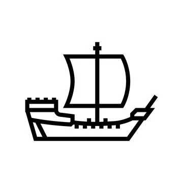 Brigantine ancient ship line icon vector illustration Stock Illustration