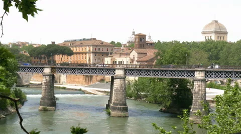 Brigde over river tiber in rome Stock Footage 61124847