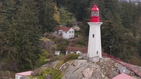 Brighr Red top on Point Atkinson Light house Stock Footage 333644666