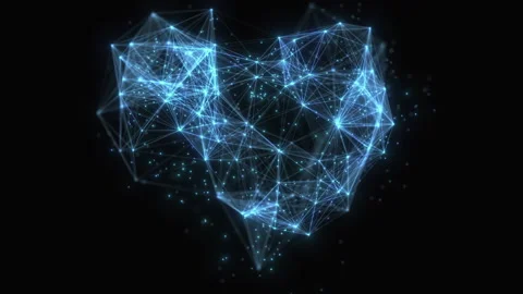 Bright 3D heart assembled from a plexus of blue dots and lines. Stock Footage 297070755