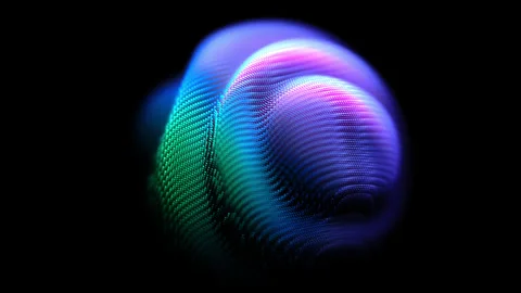 Bright 3D sphere with wavy pixelated surface on black background Stock Footage 281641984