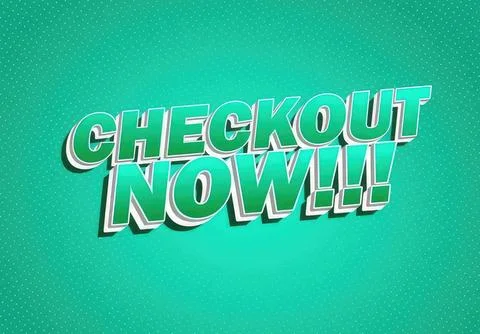Bright 3d text saying checkout now on teal background Stock Illustration