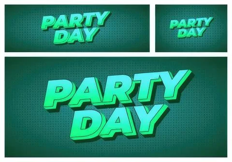 Bright 3d text saying party day with green background Stock Illustration