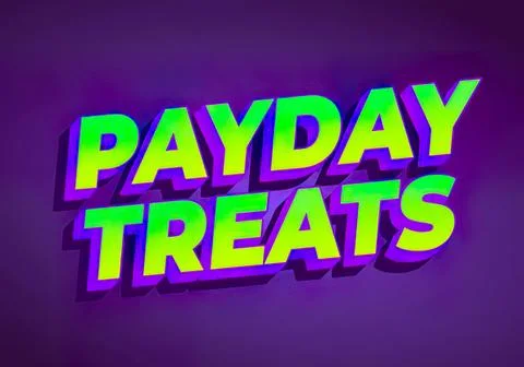 Bright 3d text saying payday treats on purple background Stock Illustration