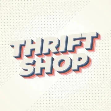 Bright 3d text saying thrift shop on a dotted background Stock Illustration