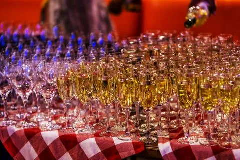 Bright abstract background of glass goblets with wine. Unusual bright abstrac Foto stock