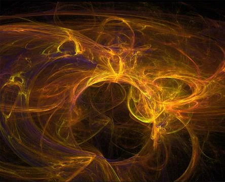 Bright abstract background of glowing weaves of orange lines on a dark Stock Illustration