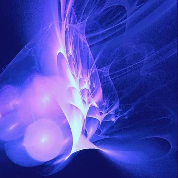 Bright abstract background of glowing weaves of blue lines on a dark Stock Illustration