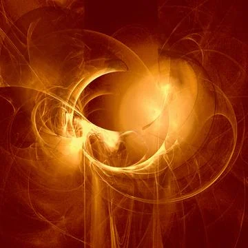 Bright abstract background of glowing weaves of orange lines on a dark Stock Illustration