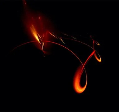 Bright abstract background of glowing weaves of orange lines on a dark Stock Illustration