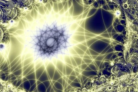 Bright abstract blue-yellow pattern from lines of weaves and flowers 스톡 일러스트