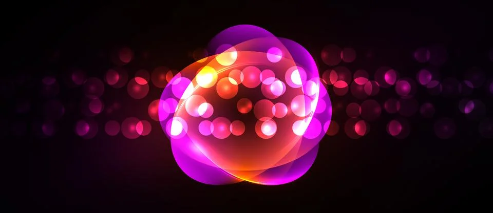 Bright abstract circles overlap, creating vibrant glow against dark backgroun Stock Illustration